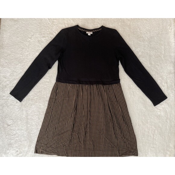 J. Jill Dress Plaid Size S Mixed Media Pocket Flowy Black Checkers Long Sleeve - Picture 2 of 10